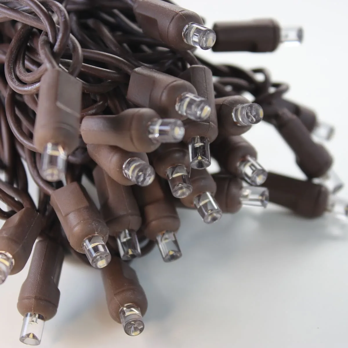 50-light  5mm Warm White LED Christmas Lights, 4" Spacing Brown Wire