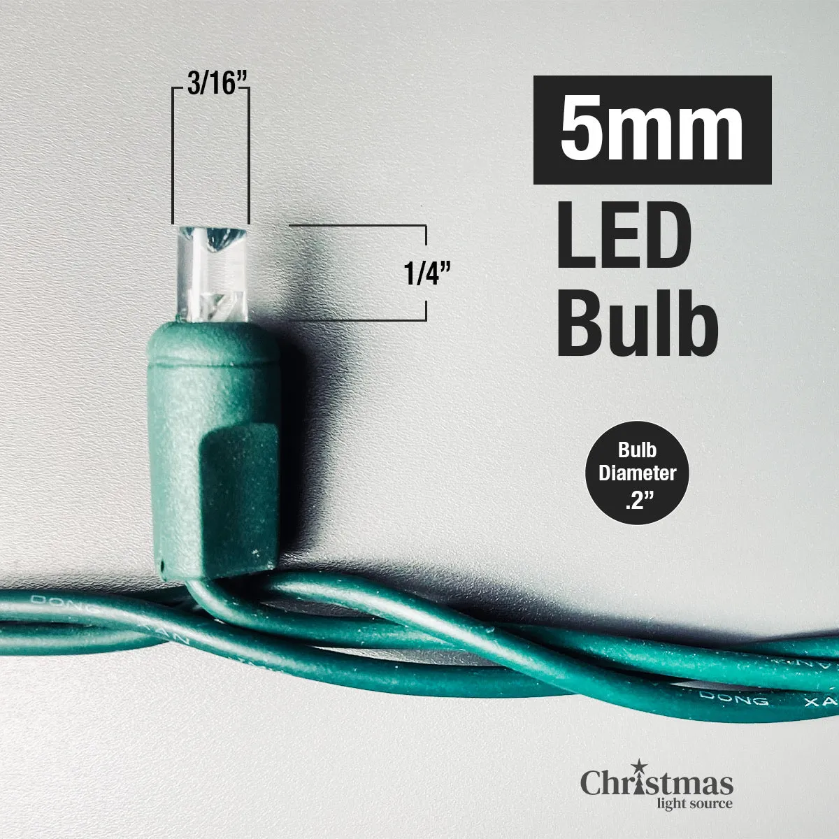 50-light  5mm Warm White LED Christmas Lights, 4" Spacing Brown Wire