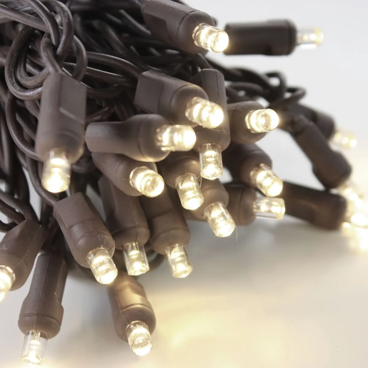 50-light  5mm Warm White LED Christmas Lights, 4" Spacing Brown Wire