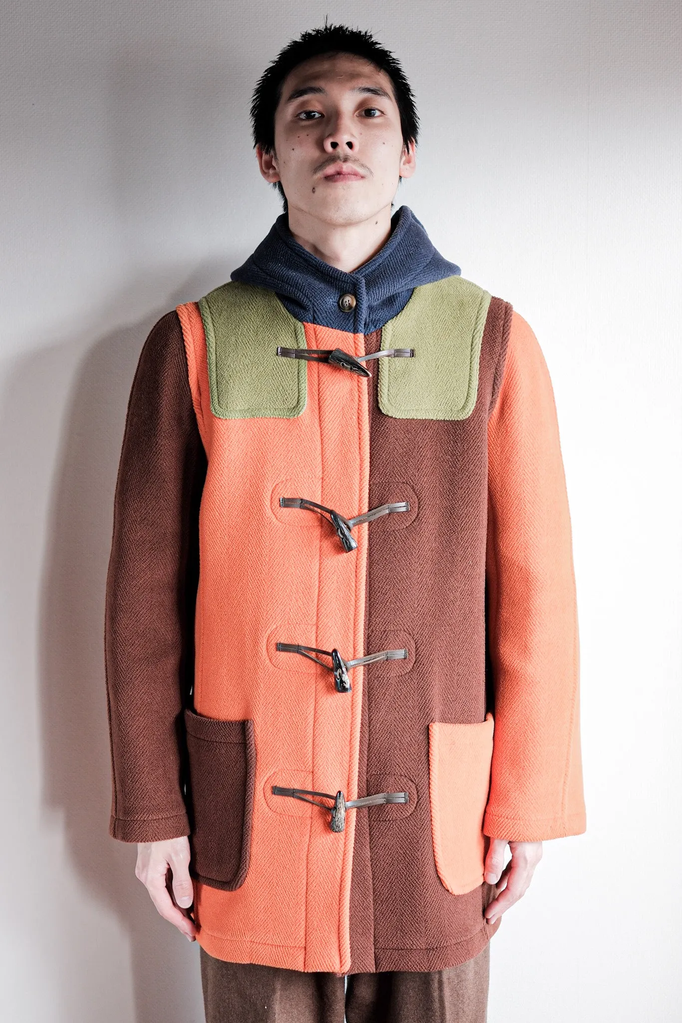 【~90's】Old INVERTERE Crazy Pattern Wool Duffle Coat "Moorbrook"