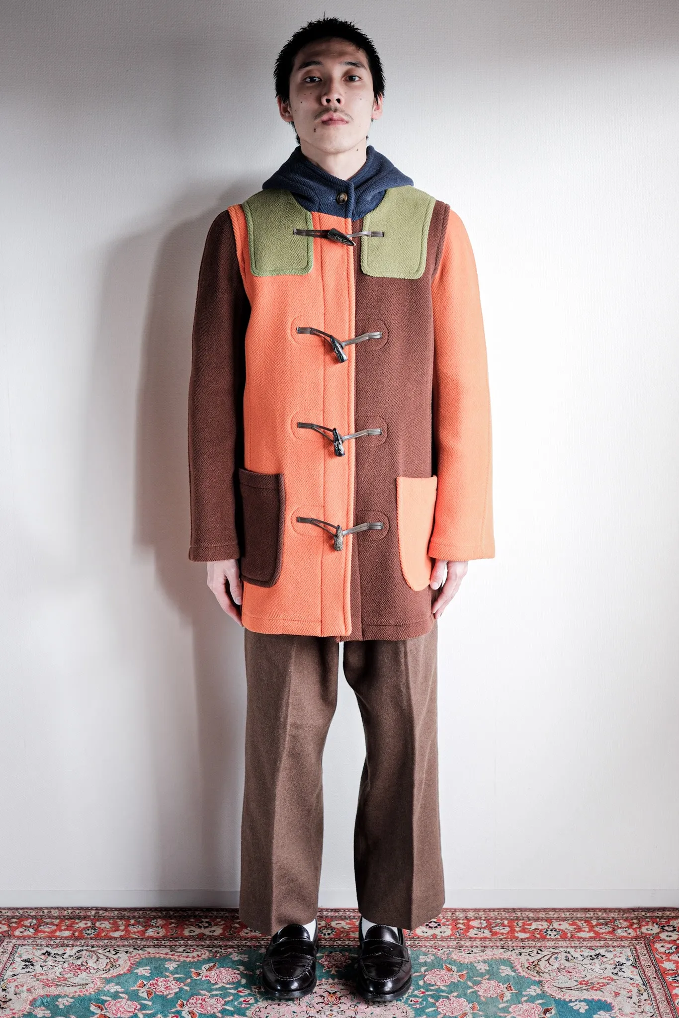 【~90's】Old INVERTERE Crazy Pattern Wool Duffle Coat "Moorbrook"