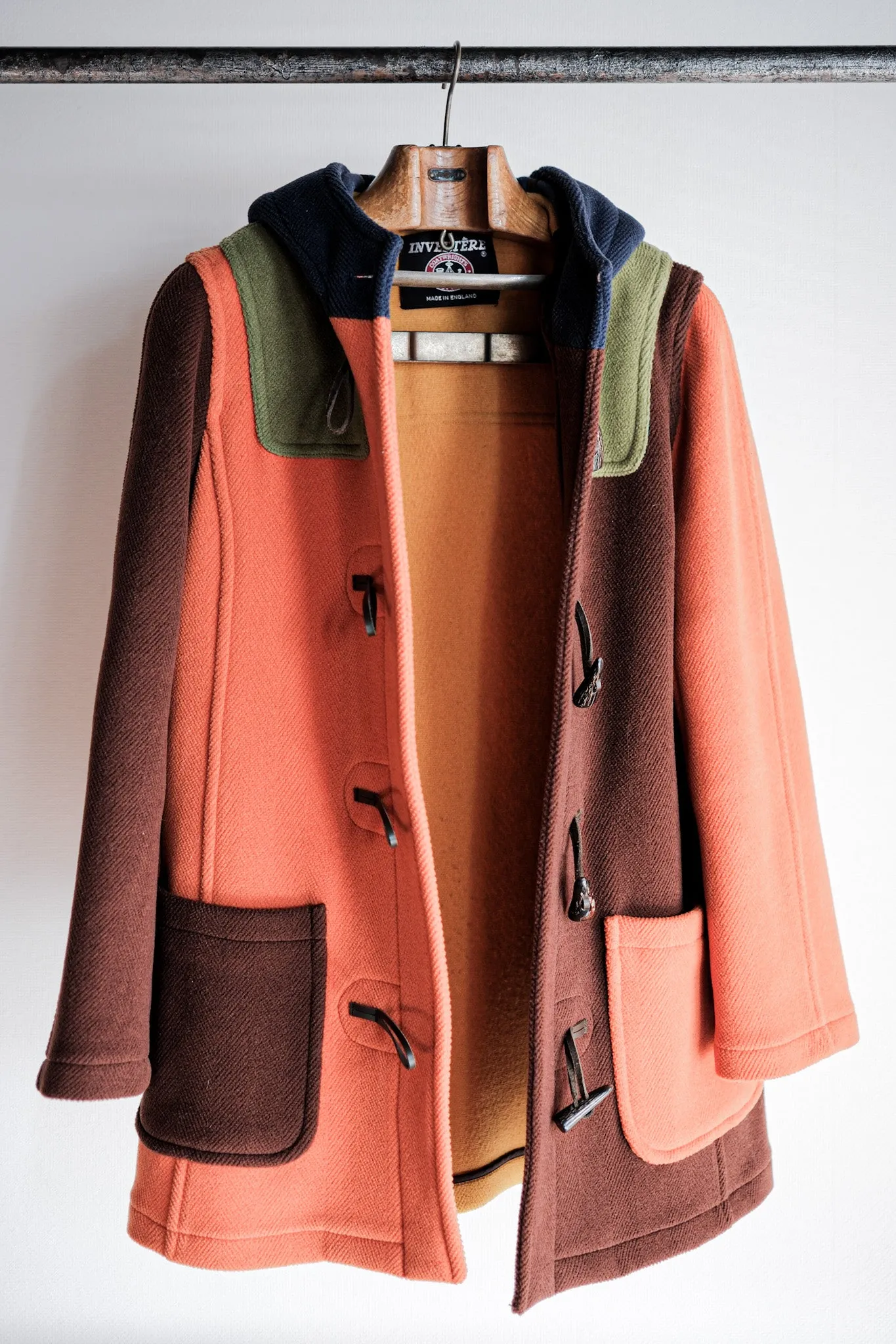 【~90's】Old INVERTERE Crazy Pattern Wool Duffle Coat "Moorbrook"