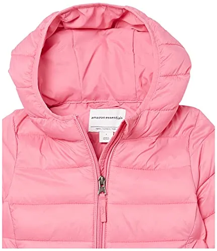 Amazon Essentials Girls' Long Lightweight Hooded Puffer Jacket, Bright Pink, X-Small