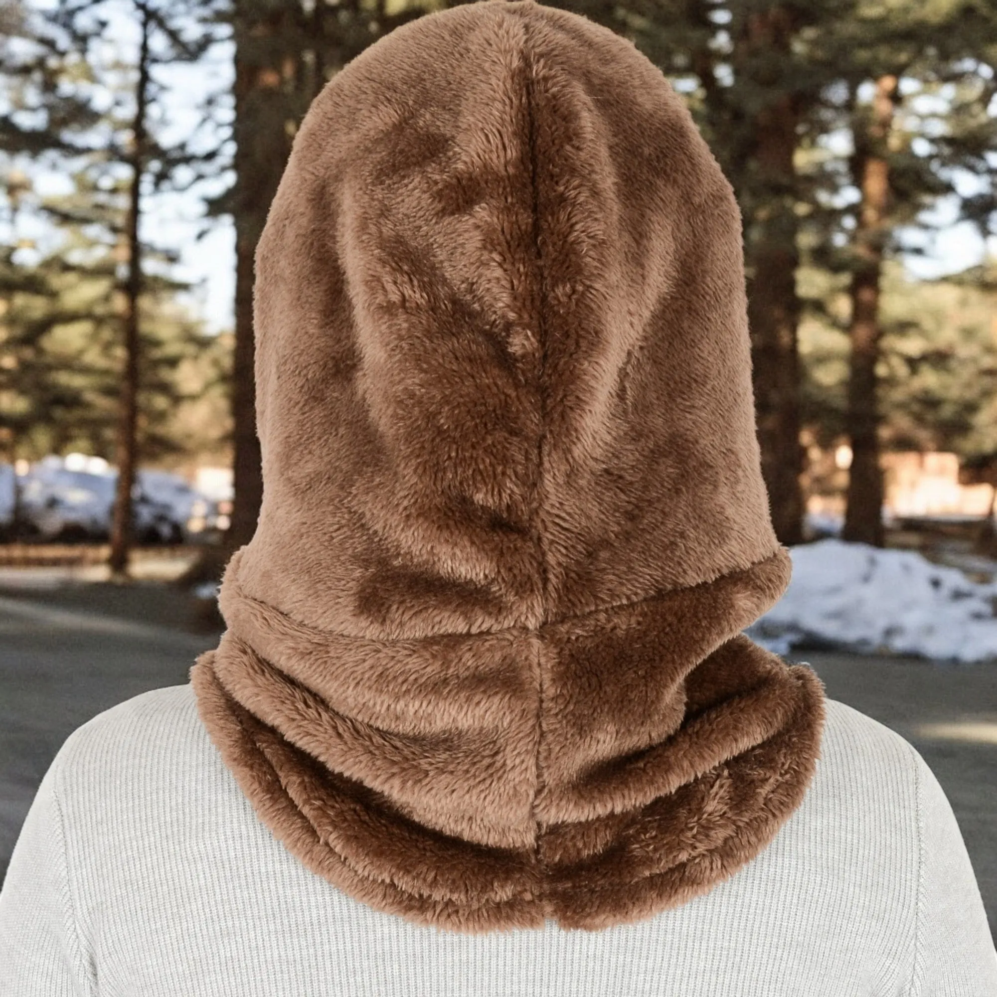 Anna-Kaci Women's Faux Shearling Hooded Scarf with Adjustable Drawstrings and Extended Neck Coverage