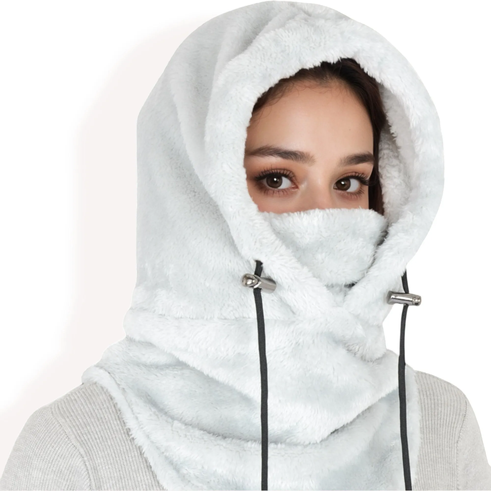 Anna-Kaci Women's Faux Shearling Hooded Scarf with Adjustable Drawstrings and Extended Neck Coverage