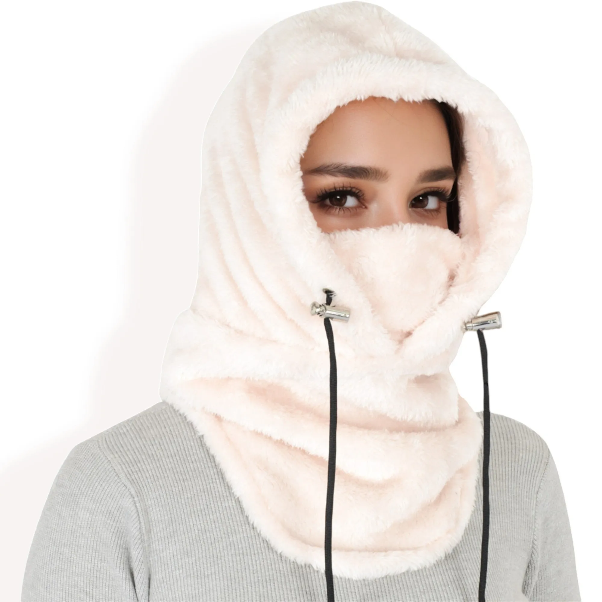 Anna-Kaci Women's Faux Shearling Hooded Scarf with Adjustable Drawstrings and Extended Neck Coverage
