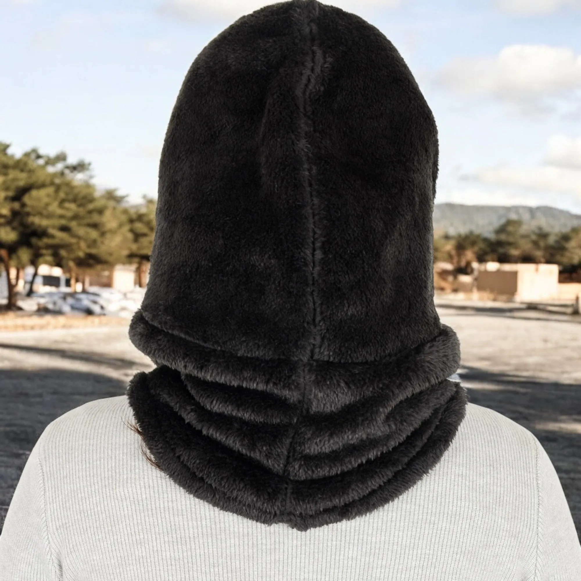 Anna-Kaci Women's Faux Shearling Hooded Scarf with Adjustable Drawstrings and Extended Neck Coverage