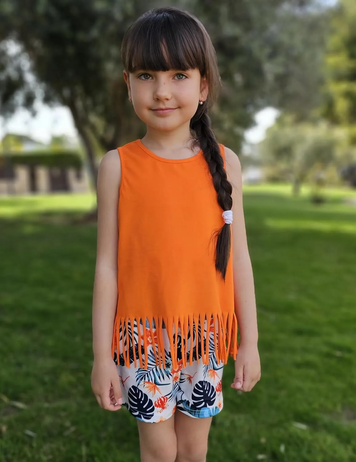 Arshiner Girls Summer Outfits Sleeveless Fringe Tank Top and Elastic Waist Pocketed Shorts Set Girl Clothes 6-14 Years