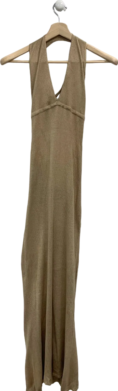 Beige Knitted Sleeveless Maxi Dress UK S