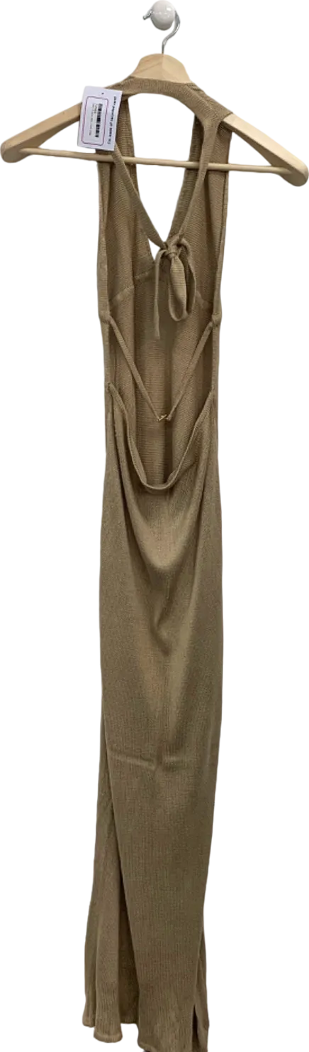 Beige Knitted Sleeveless Maxi Dress UK S