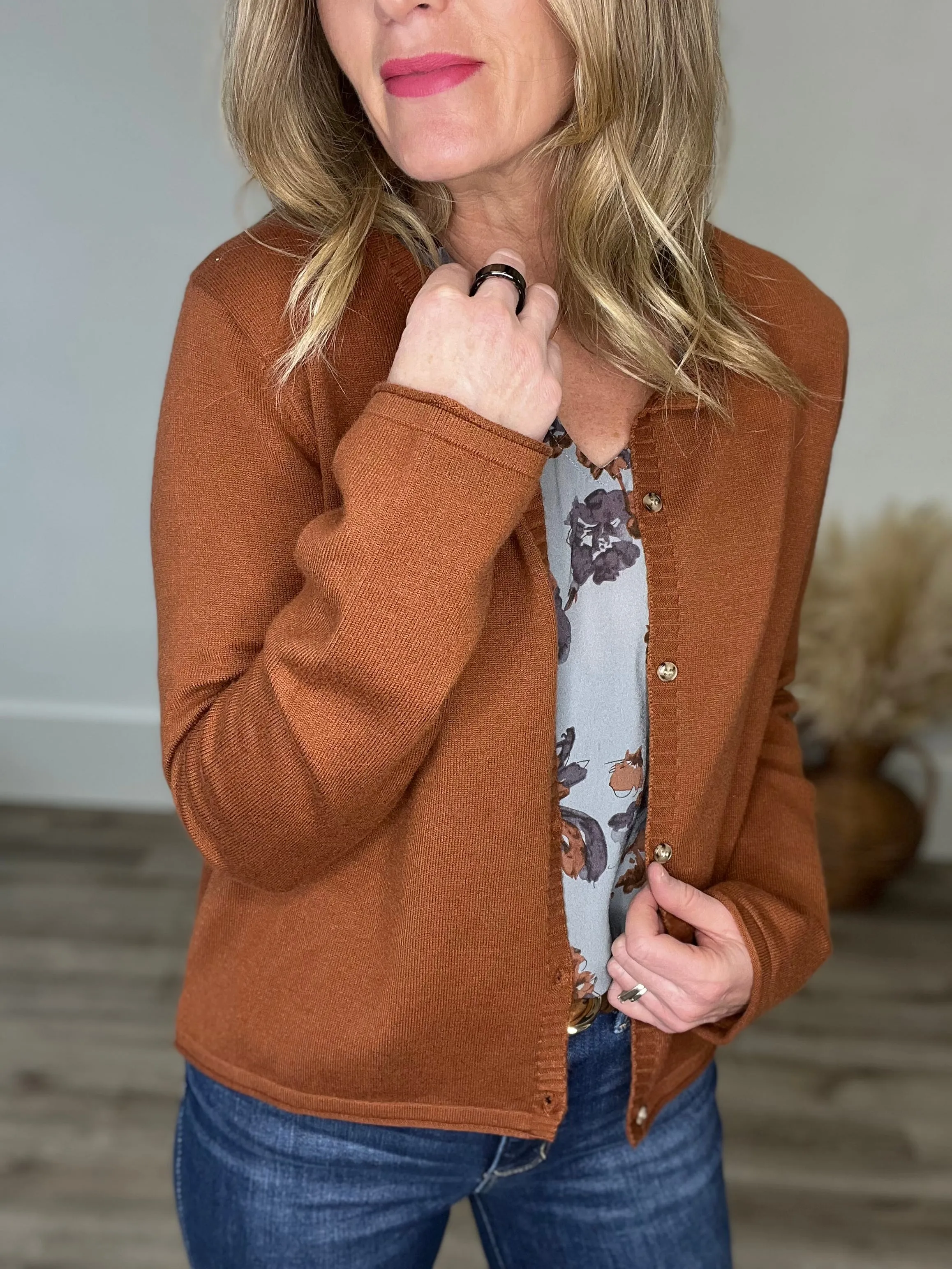 Brushed Button Up Cardigan - Hazelnut
