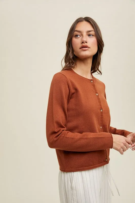Brushed Button Up Cardigan - Hazelnut
