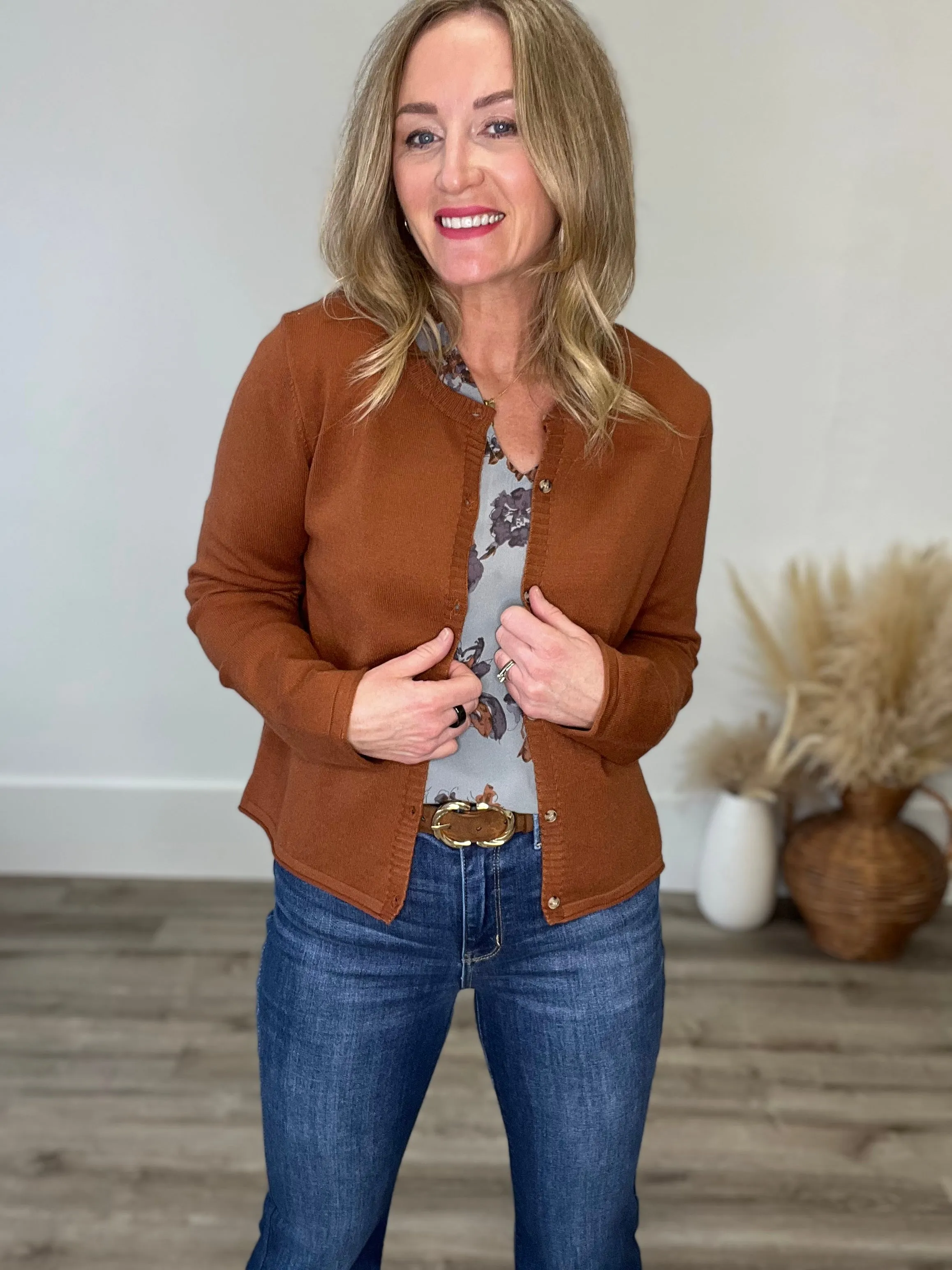 Brushed Button Up Cardigan - Hazelnut