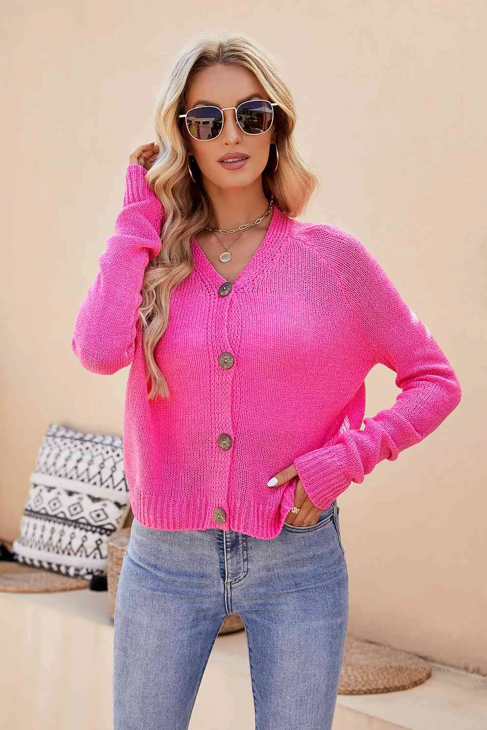Button Up V-Neck Cardigan