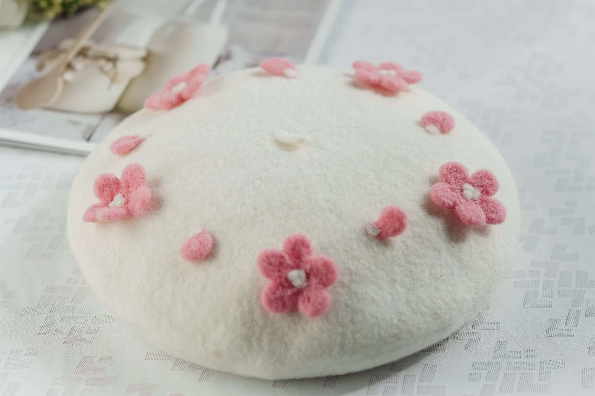 Cherry Blossom Beret Hat for Women and Kids