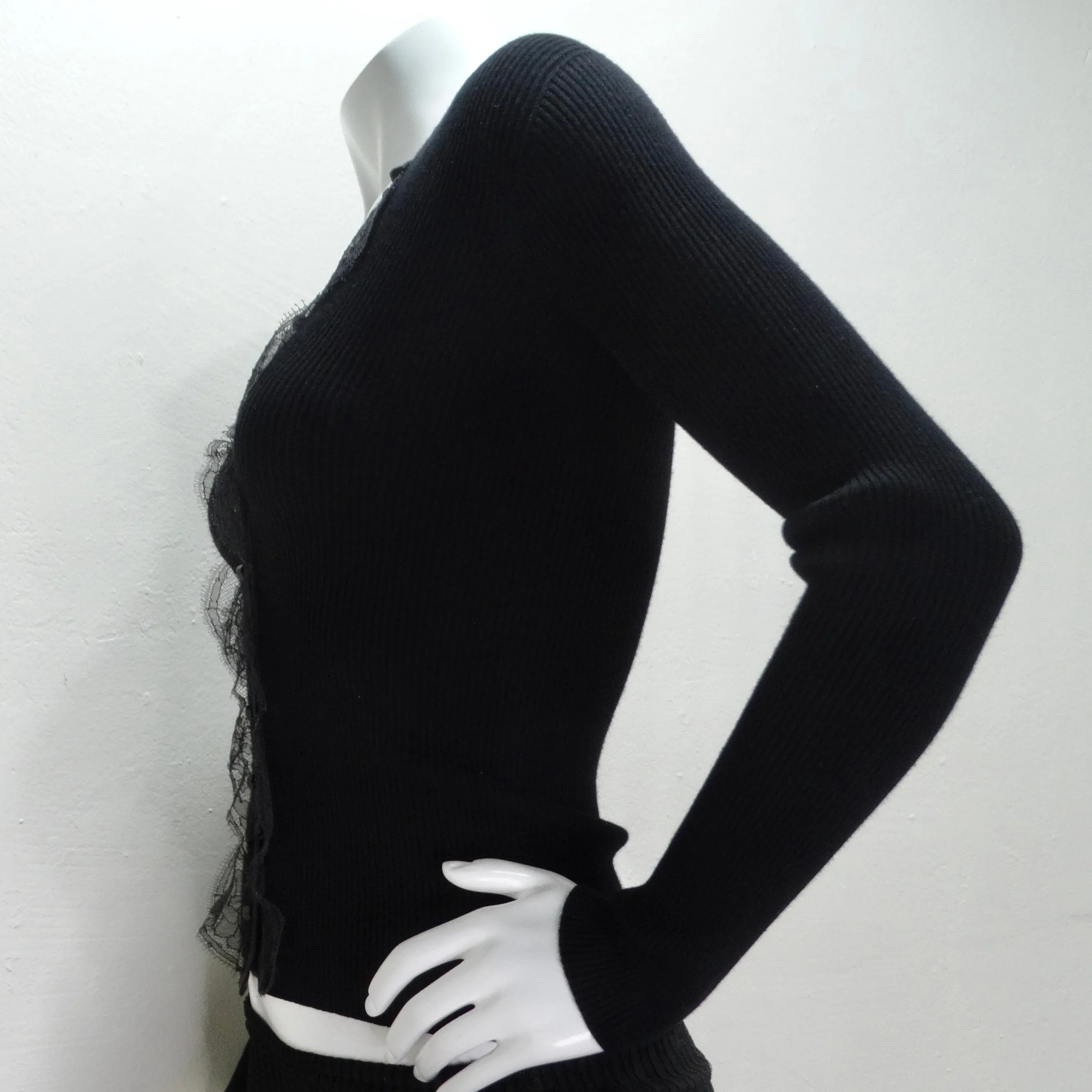Dolce & Gabbana Black Knit Lace Button Up Cardigan