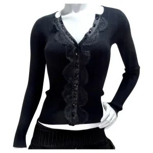 Dolce & Gabbana Black Knit Lace Button Up Cardigan