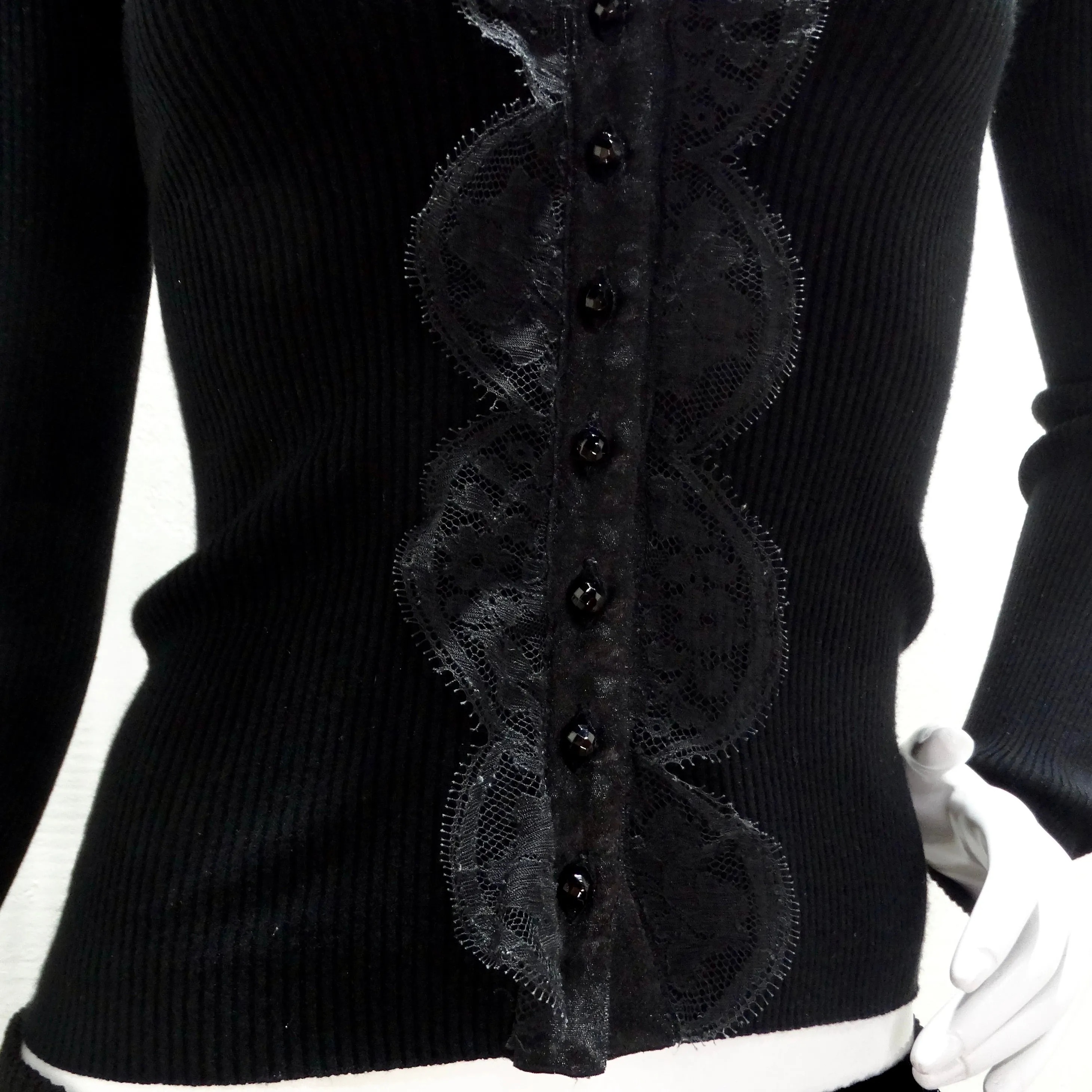Dolce & Gabbana Black Knit Lace Button Up Cardigan