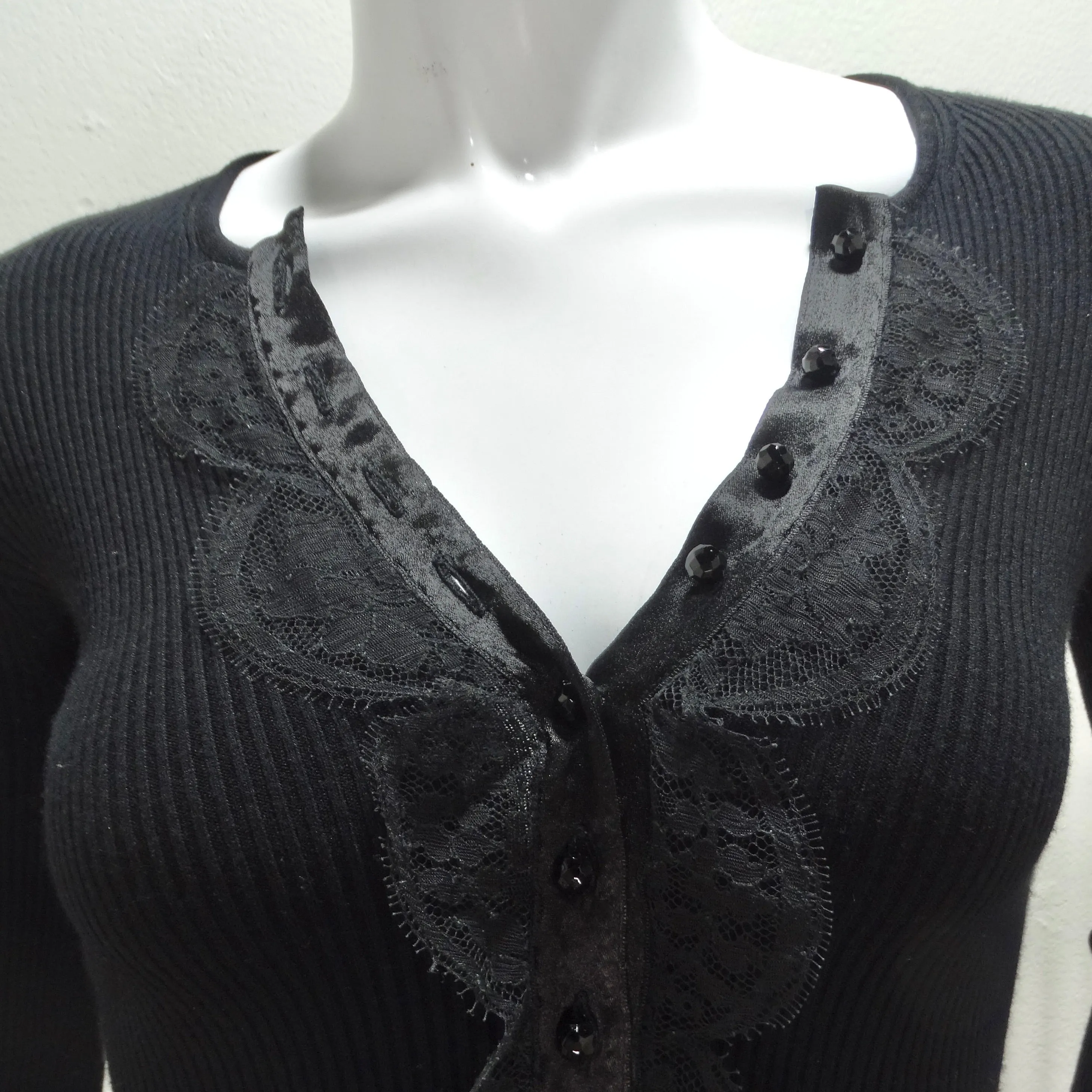 Dolce & Gabbana Black Knit Lace Button Up Cardigan