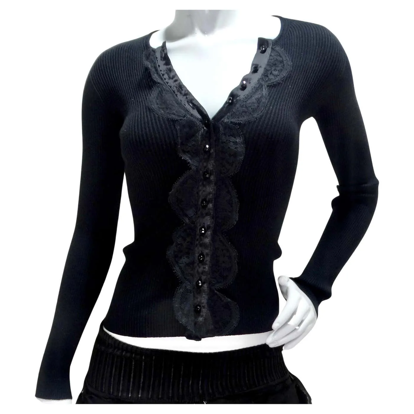 Dolce & Gabbana Black Knit Lace Button Up Cardigan
