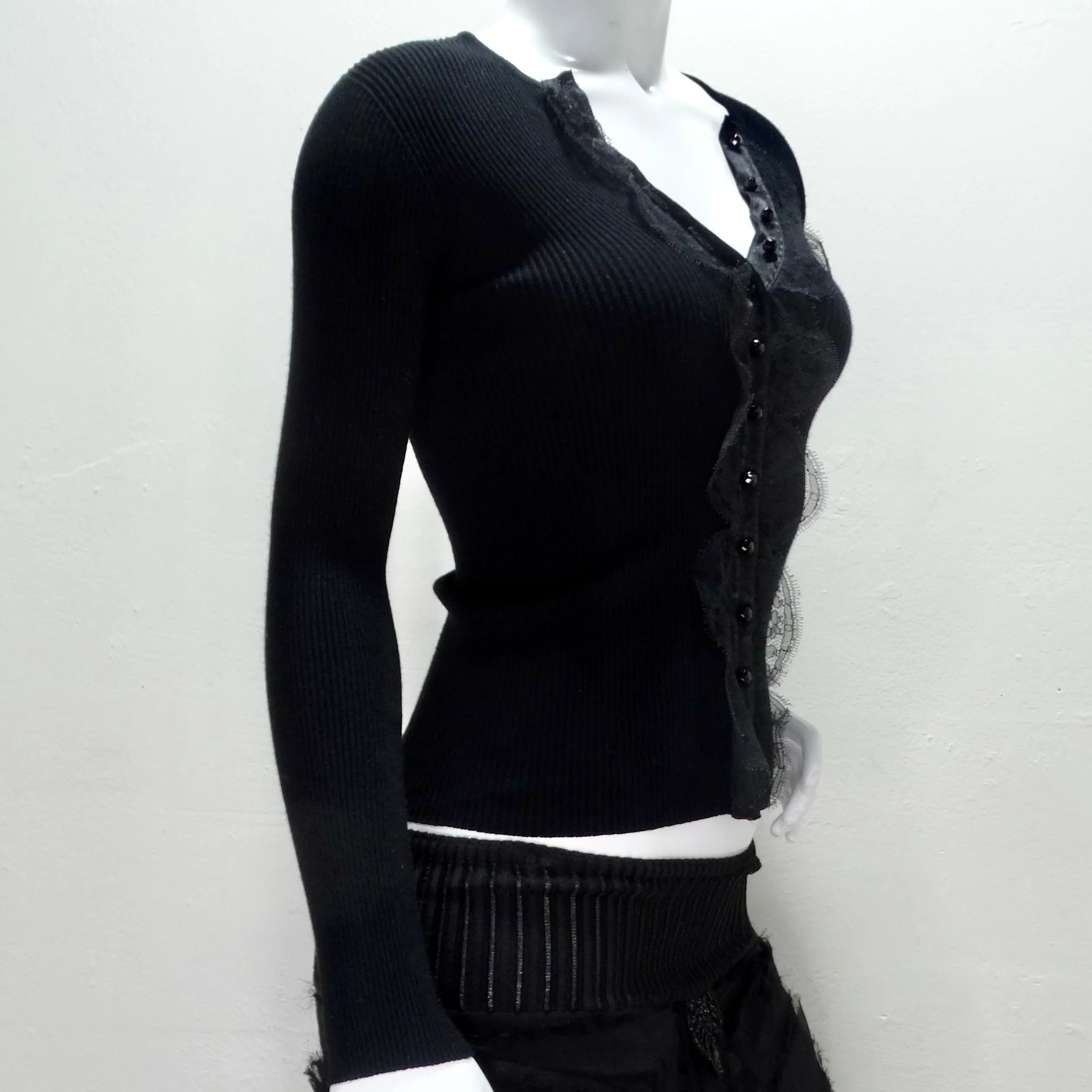 Dolce & Gabbana Black Knit Lace Button Up Cardigan