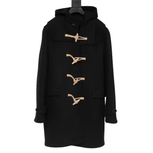 Duffle Coat Black Wool Hooded Jacket