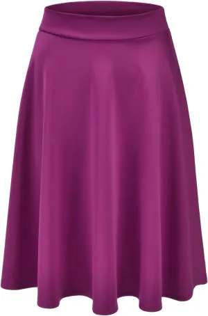 EIMIN Women's Basic Versatile Stretchy Flared Casual Midi Skater Skirt (S-3XL)