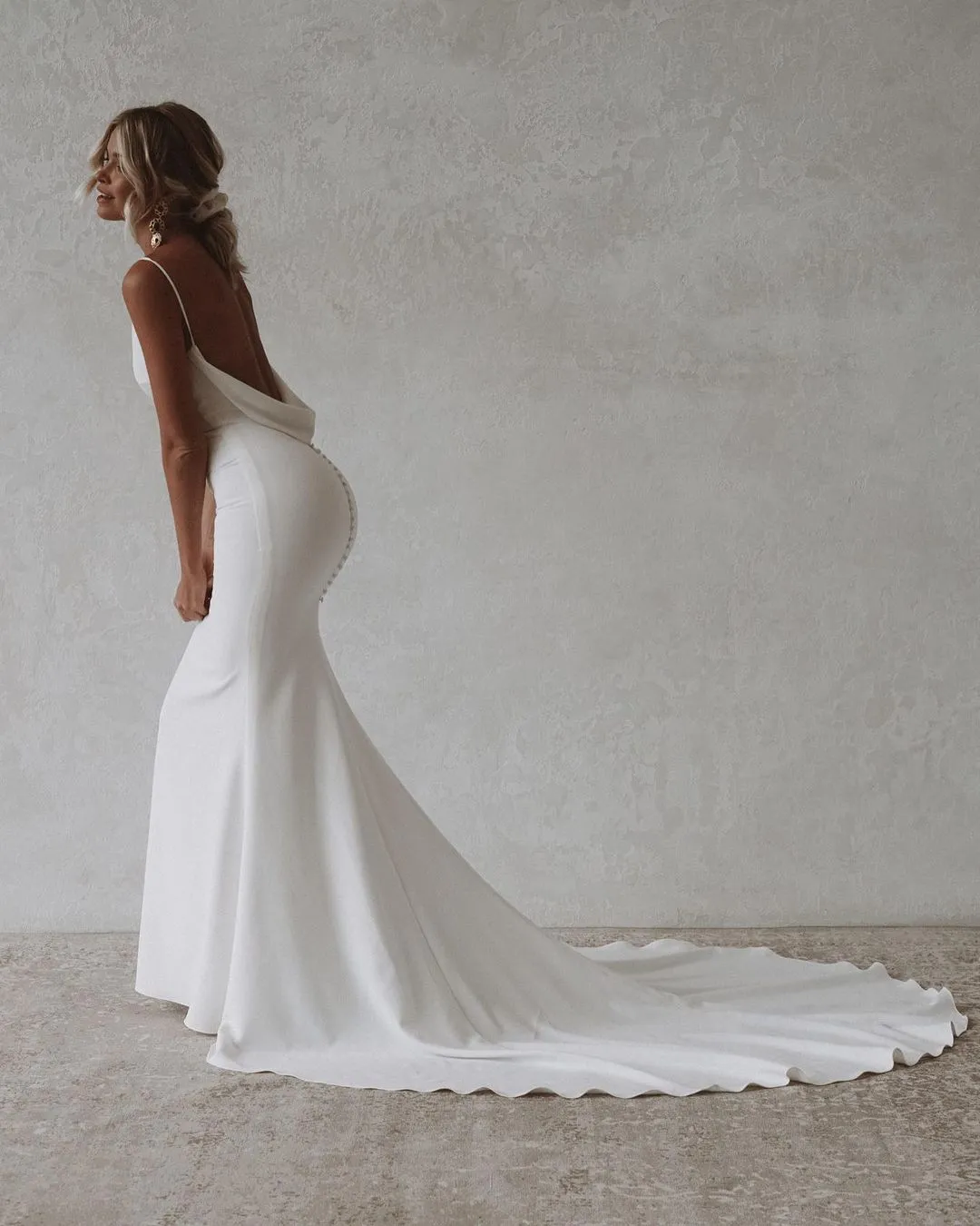 Elegant Mermaid V Neck Soft Satin Long Wedding Dresses VK23052102