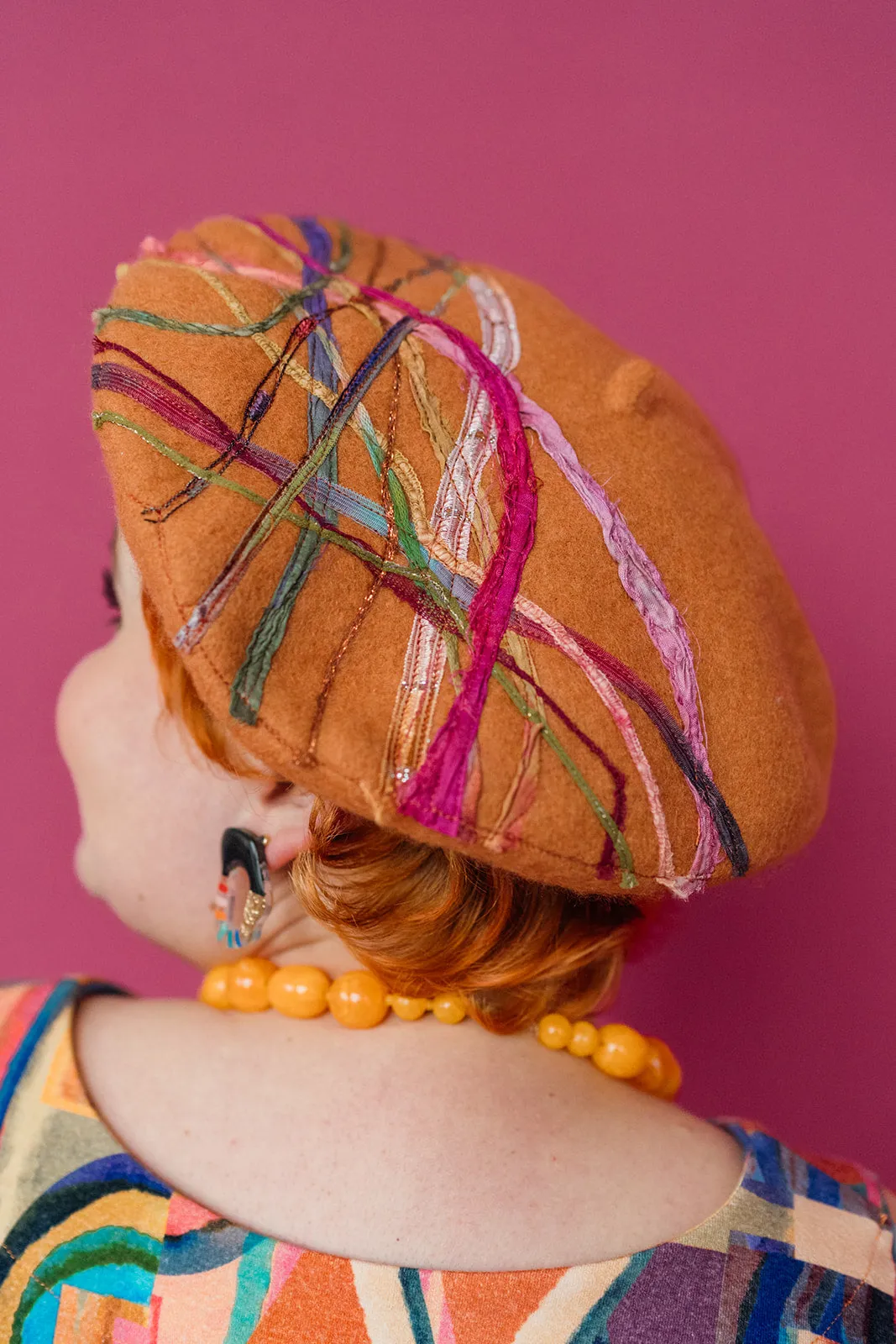 Embellished Beret in Brick Orange