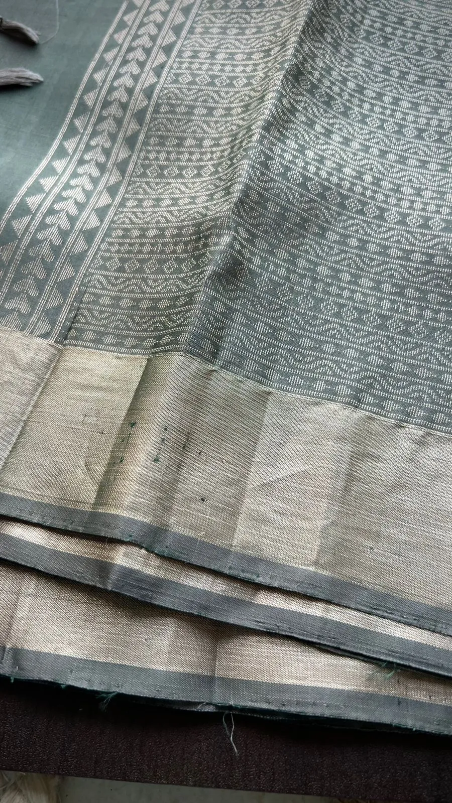 Grey silver kanjivaram silk saree with blouse