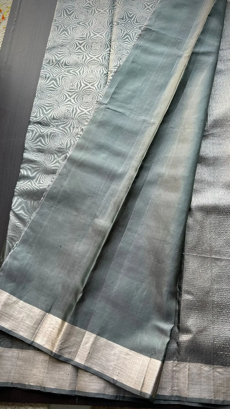 Grey silver kanjivaram silk saree with blouse