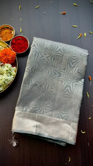 Grey silver kanjivaram silk saree with blouse