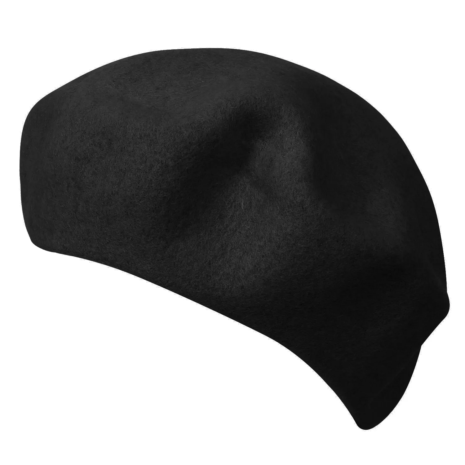 ililily Solid Color Wool Blended French Beret Furry Artist Flat Winter Hat