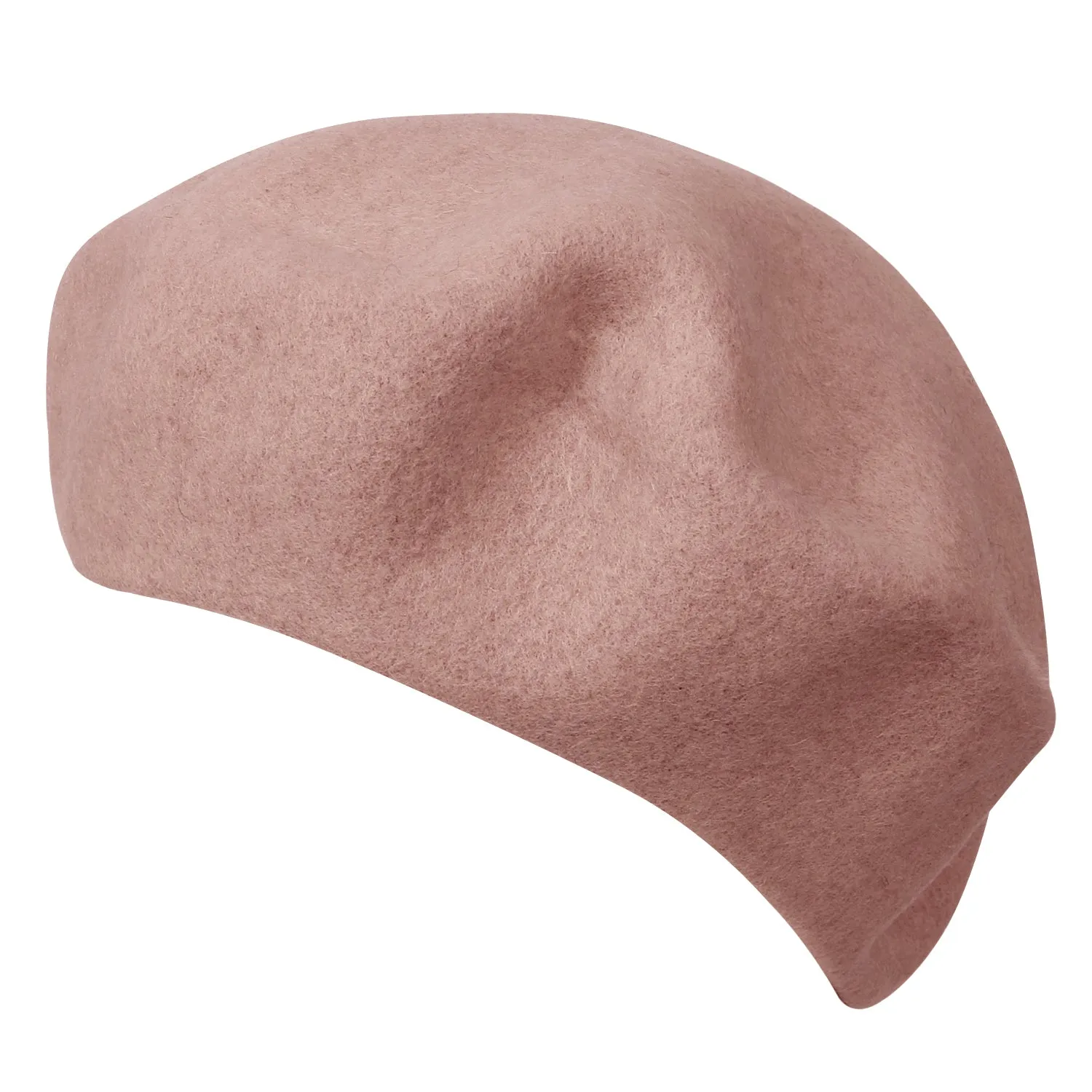 ililily Solid Color Wool Blended French Beret Furry Artist Flat Winter Hat