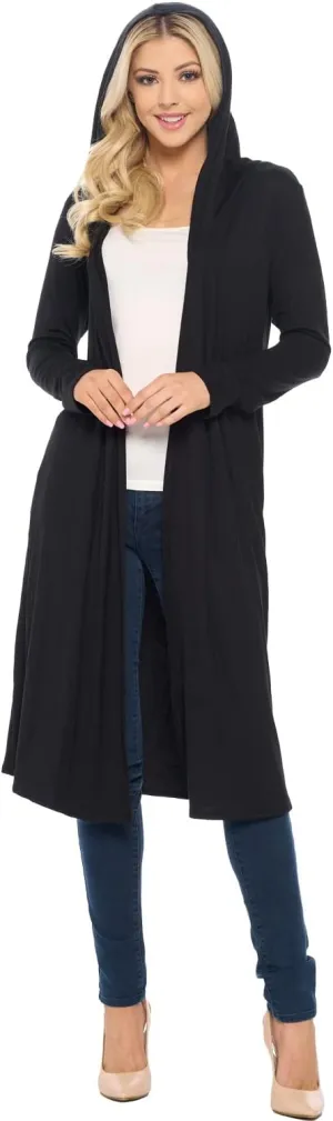 Isaac Liev Women's Hooded Cardigans Maxi Long Duster Lightweight Hoodie Extra Long Open Front Women Trendy Cardigan with Hood