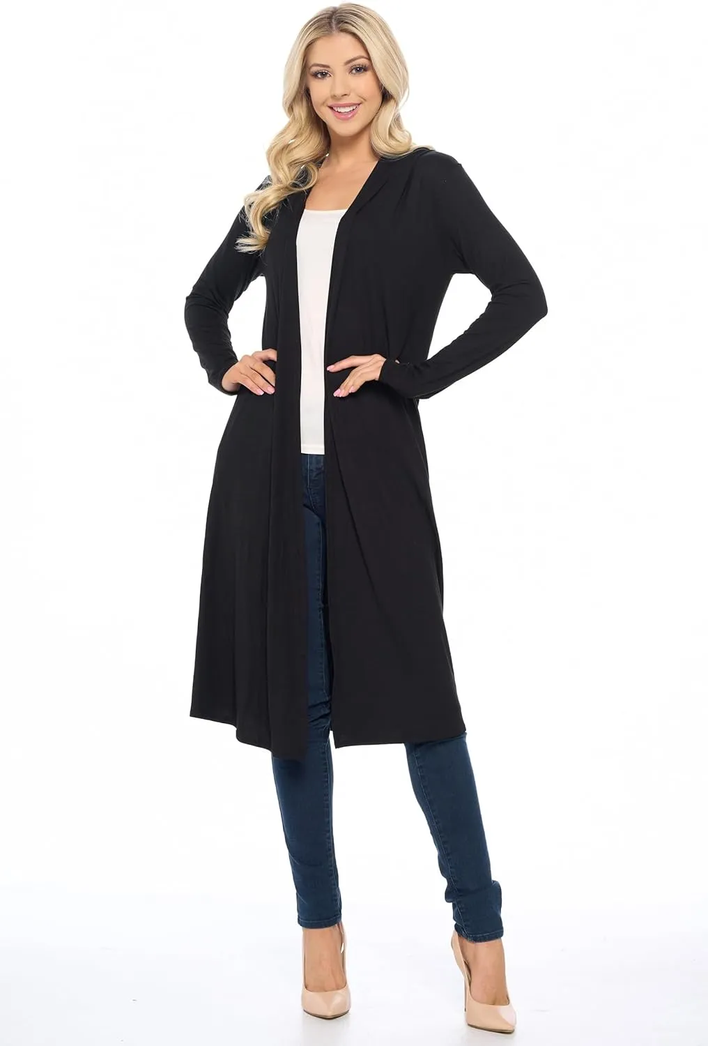 Isaac Liev Women's Hooded Cardigans Maxi Long Duster Lightweight Hoodie Extra Long Open Front Women Trendy Cardigan with Hood