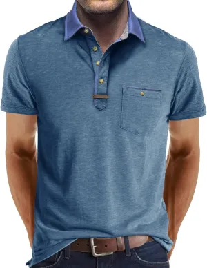 Men's Casual Polo Shirts Classic Button Basic Short Sleeve Shirt Lightweight Cotton Tees Golf Stylish Tops
