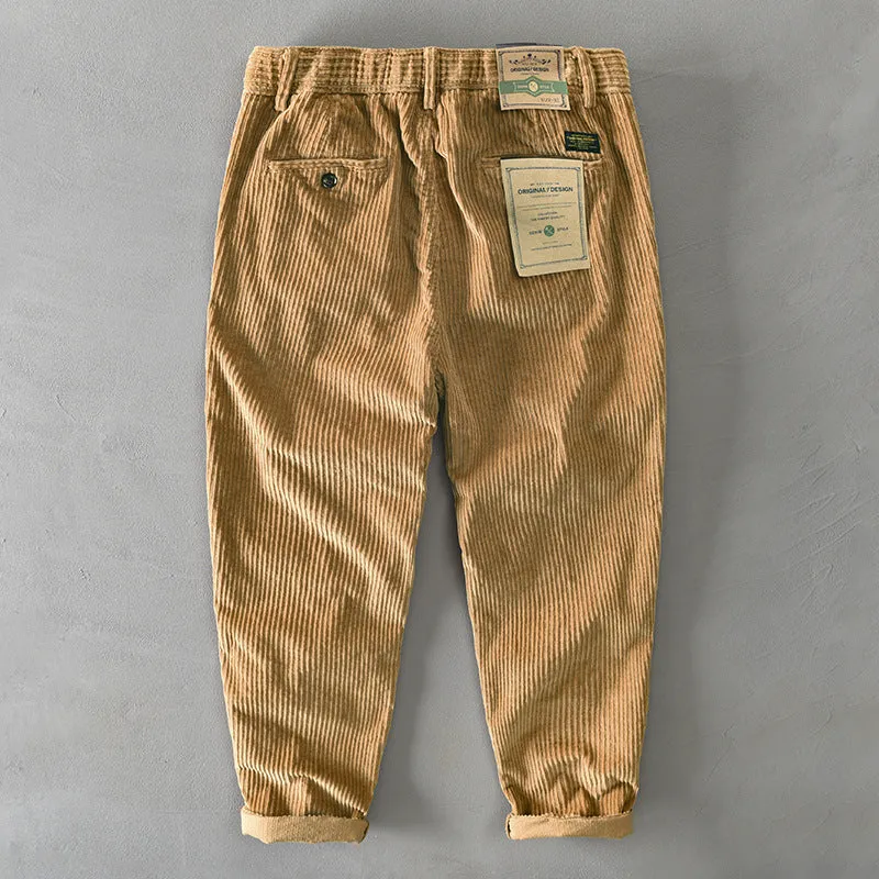 Mens Corduroy Pants Overalls Autumn and Winter Solid Color Japanese Loose Breathable Youth Casual Pants
