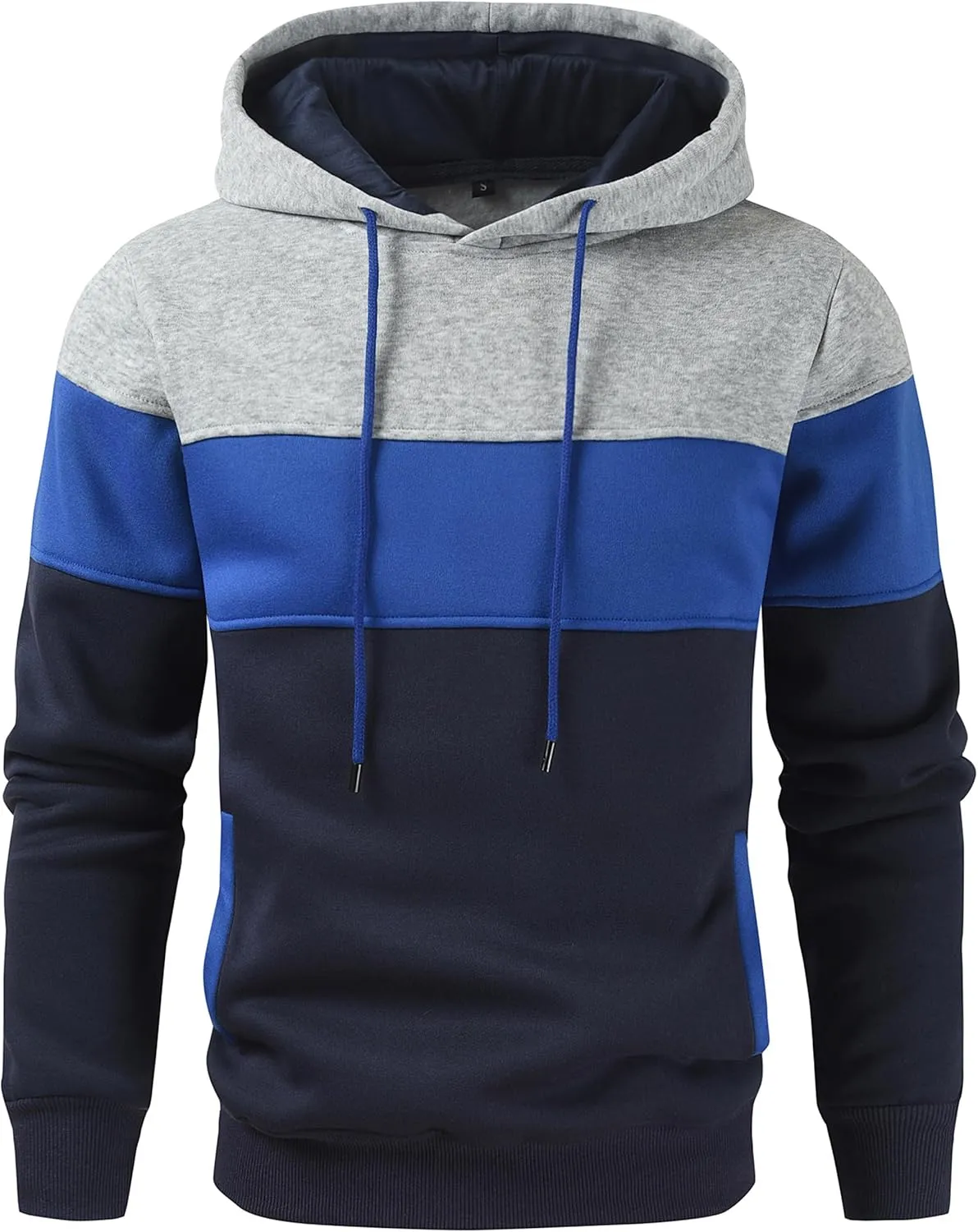 Men's Novelty Color Block Pullover Hoodie Casual Fleece Long Sleeve Hooded Sweatshirt
