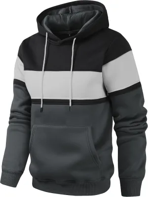 Men's Novelty Color Block Pullover Hoodie Casual Fleece Long Sleeve Hooded Sweatshirt