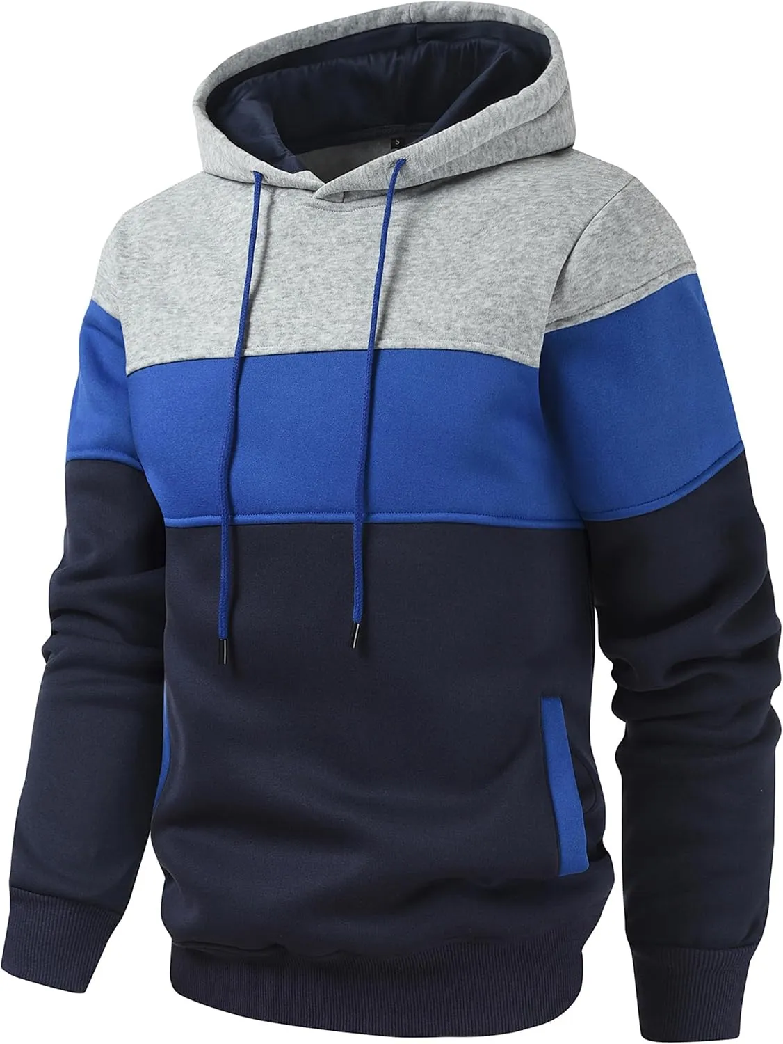 Men's Novelty Color Block Pullover Hoodie Casual Fleece Long Sleeve Hooded Sweatshirt