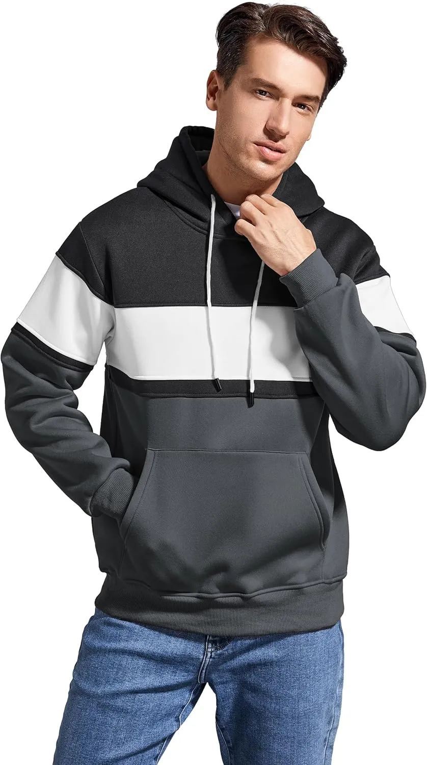 Men's Novelty Color Block Pullover Hoodie Casual Fleece Long Sleeve Hooded Sweatshirt