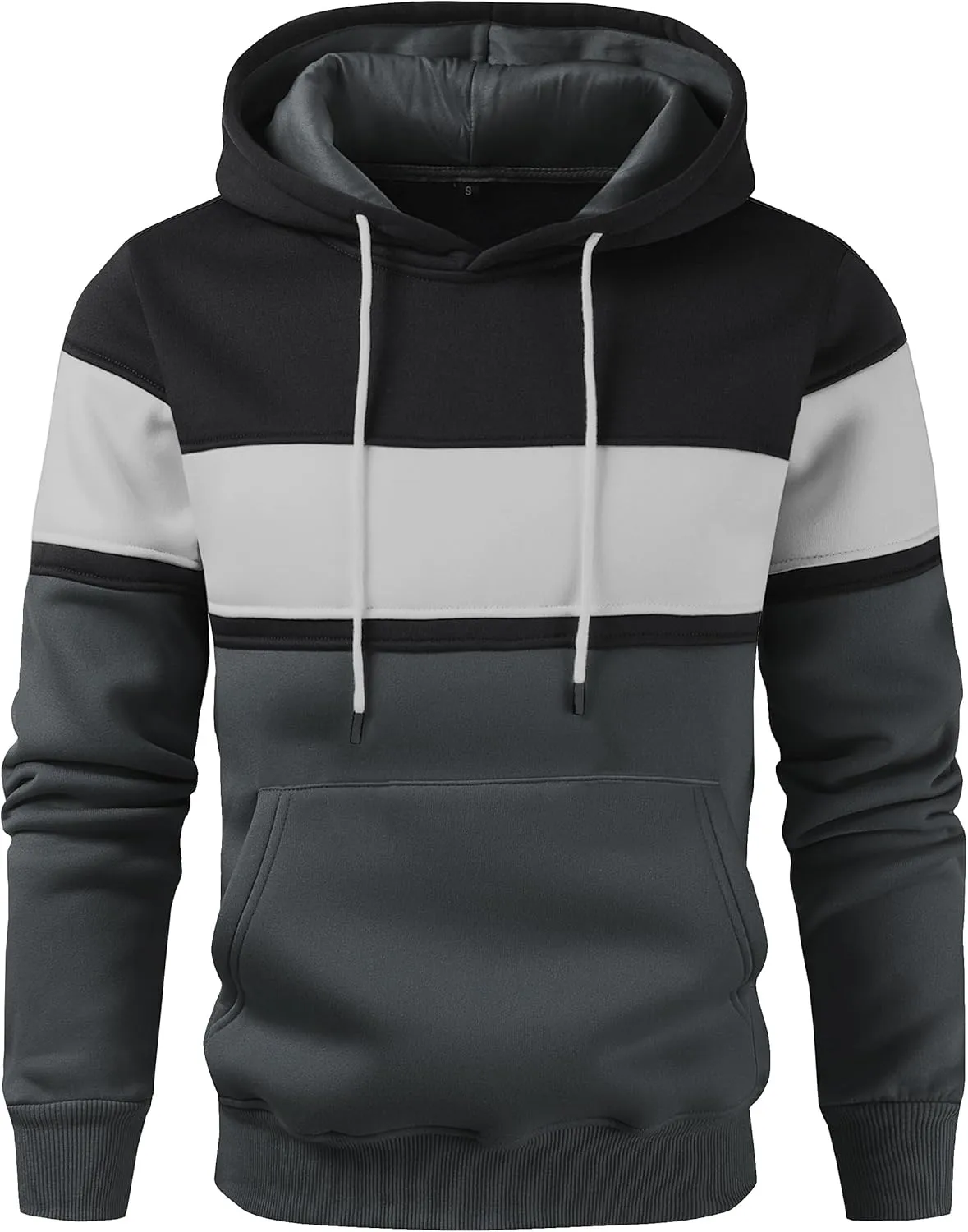 Men's Novelty Color Block Pullover Hoodie Casual Fleece Long Sleeve Hooded Sweatshirt