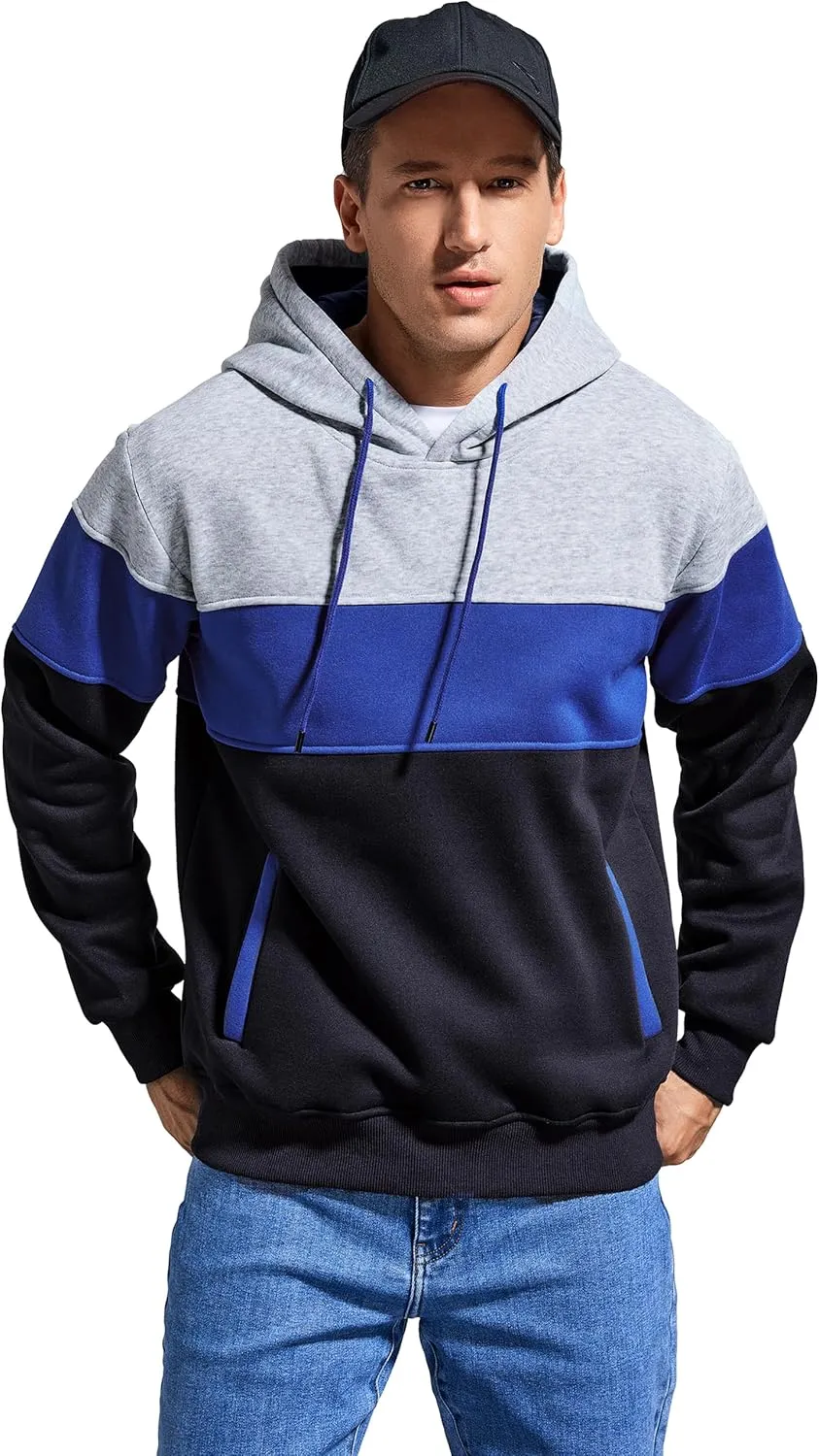 Men's Novelty Color Block Pullover Hoodie Casual Fleece Long Sleeve Hooded Sweatshirt