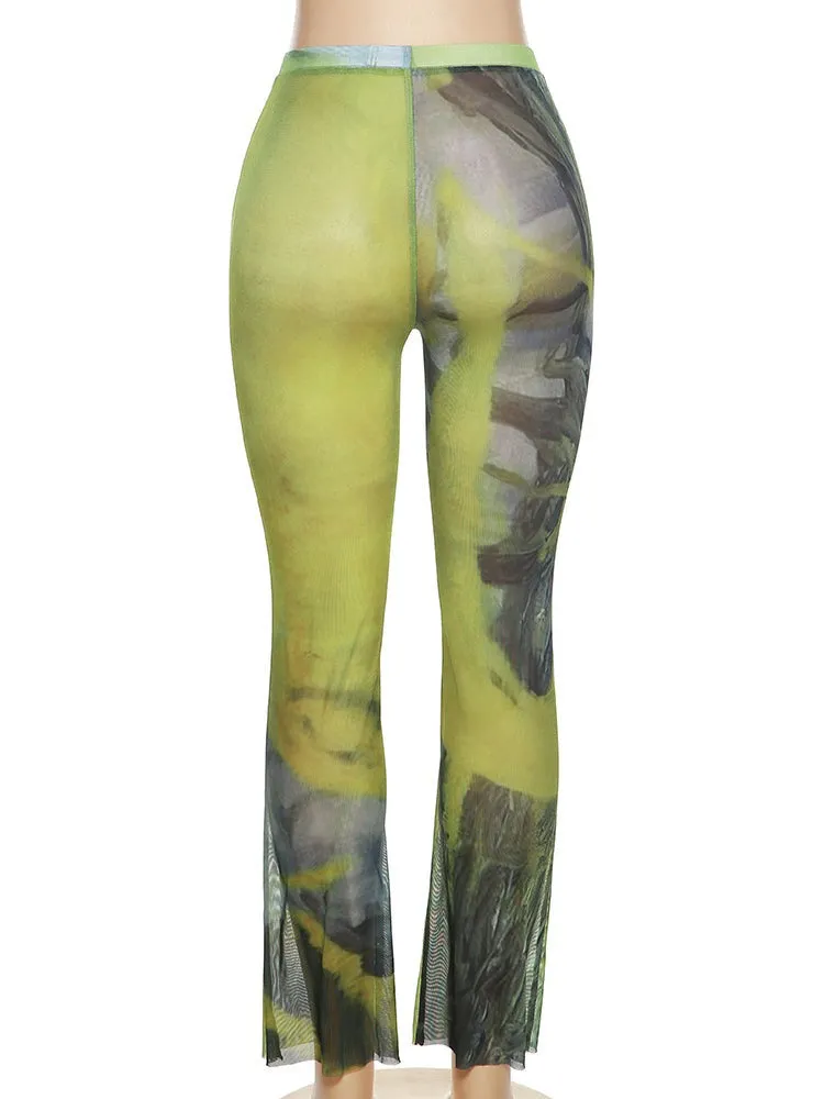 Mesh Tie Dye Wide Leg Pants