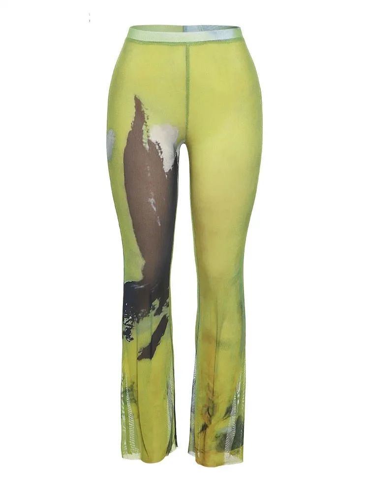 Mesh Tie Dye Wide Leg Pants