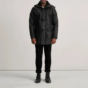 Nolan Black Snuffed Leather Duffle Coat