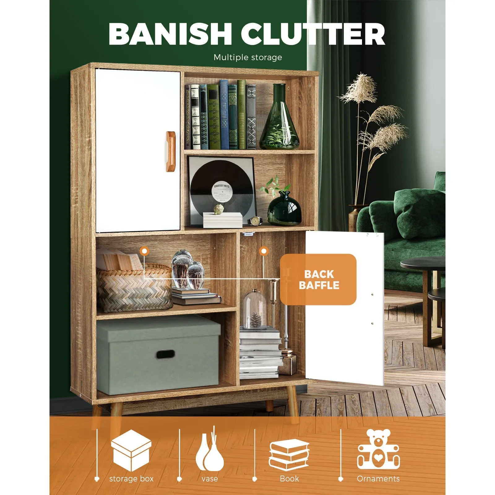 Oikiture Bookshelf Display Shelf Storage Cabinet Bookcase Stand Organiser Wooden