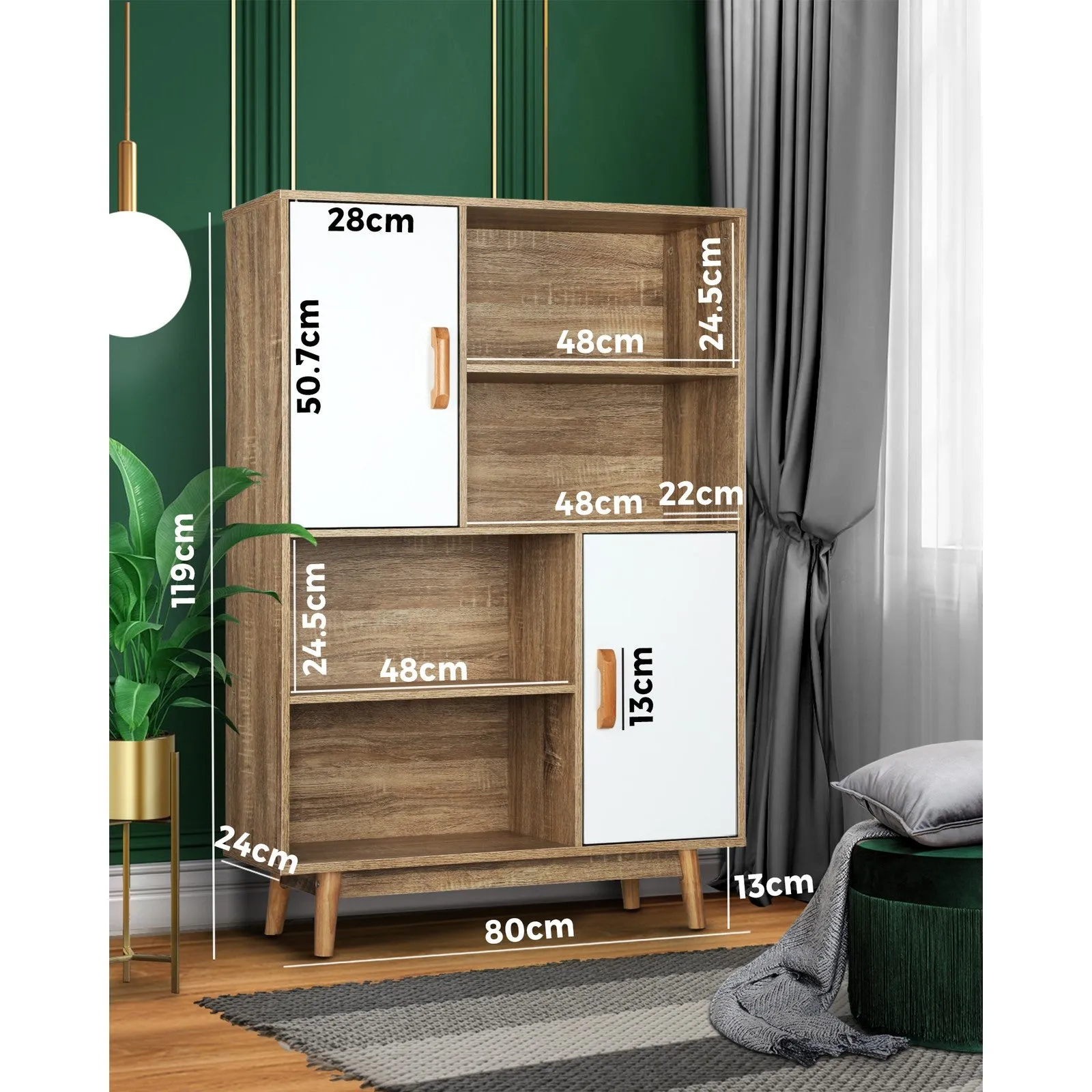 Oikiture Bookshelf Display Shelf Storage Cabinet Bookcase Stand Organiser Wooden