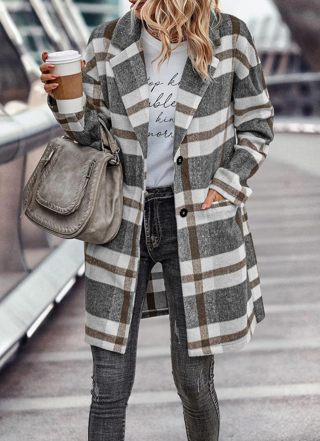 PRETTYGARDEN Women's Plaid Shacket Jacket Trendy Casual Button Wool Blend Winter Tartan Trench Coat with Pockets